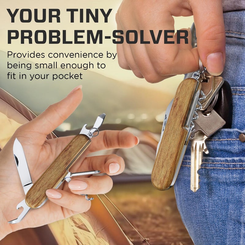 GOOD WORKER Small Pocket Knife 6 in 1 - Keychain Multitool - Compact Kids Pocket Knife with Bottle Opener, Can Opener, Corkscrew, Phillips Screwdriver - EDC Gift for Men, Women, Camping, Hiking, Travel - 5005 - Image 4